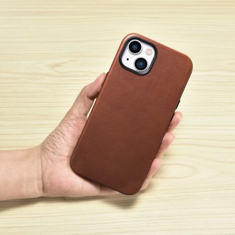 iCarer Oil Wax Premium Leather Case magnetic leather case iPhone 14 with MagSafe brown (WMI14220701-RB)