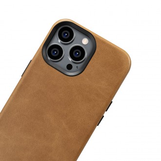 iCarer Oil Wax Premium Leather Case iPhone 14 Pro Max Magnetic Leather Case with MagSafe Brown (WMI14220704-TN)