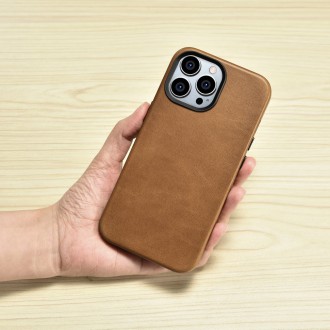 iCarer Oil Wax Premium Leather Case iPhone 14 Pro Max Magnetic Leather Case with MagSafe Brown (WMI14220704-TN)