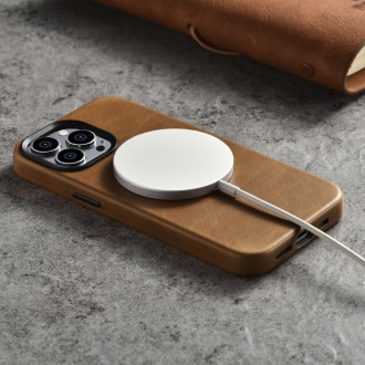 iCarer Oil Wax Premium Leather Case iPhone 14 Pro Max Magnetic Leather Case with MagSafe Brown (WMI14220704-TN)