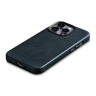 iCarer Oil Wax Premium Leather Case iPhone 14 Pro Max Magnetic Leather Case with MagSafe Dark Blue (WMI14220704-BU)