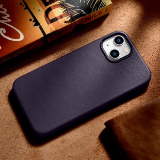 iCarer Case Leather Cover Case for iPhone 14 Dark Purple (WMI14220705-DP) (MagSafe Compatible)