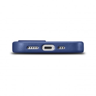 iCarer Case Leather cover for iPhone 14 case made of natural leather blue (WMI14220705-BU) (MagSafe compatible)