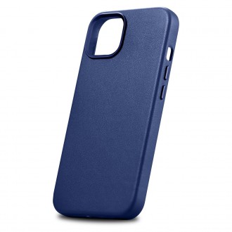 iCarer Case Leather cover for iPhone 14 case made of natural leather blue (WMI14220705-BU) (MagSafe compatible)