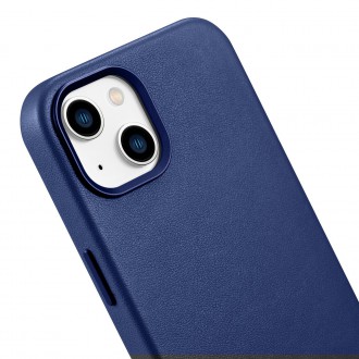 iCarer Case Leather cover for iPhone 14 case made of natural leather blue (WMI14220705-BU) (MagSafe compatible)