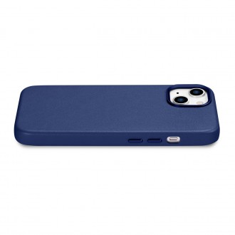 iCarer Case Leather cover for iPhone 14 case made of natural leather blue (WMI14220705-BU) (MagSafe compatible)