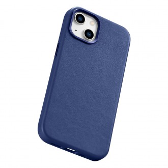 iCarer Case Leather cover for iPhone 14 case made of natural leather blue (WMI14220705-BU) (MagSafe compatible)