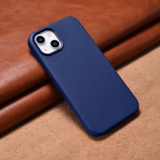 iCarer Case Leather cover for iPhone 14 case made of natural leather blue (WMI14220705-BU) (MagSafe compatible)