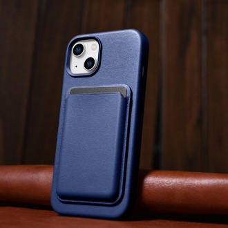 iCarer Case Leather cover for iPhone 14 case made of natural leather blue (WMI14220705-BU) (MagSafe compatible)