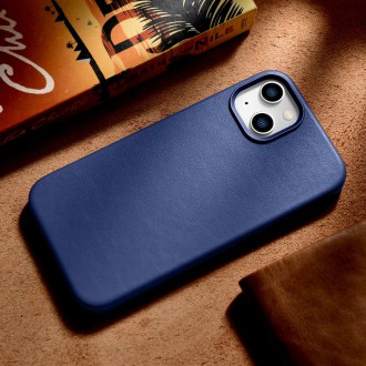 iCarer Case Leather cover for iPhone 14 case made of natural leather blue (WMI14220705-BU) (MagSafe compatible)