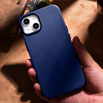 iCarer Case Leather cover for iPhone 14 case made of natural leather blue (WMI14220705-BU) (MagSafe compatible)