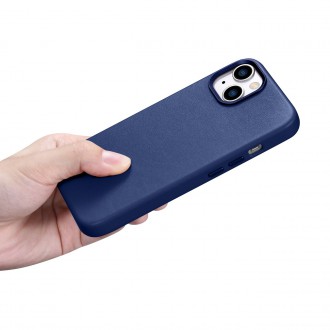 iCarer Case Leather cover for iPhone 14 case made of natural leather blue (WMI14220705-BU) (MagSafe compatible)