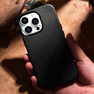 iCarer Case Leather Cover Genuine Leather Case for iPhone 14 Pro black (WMI14220706-BK) (MagSafe Compatible)