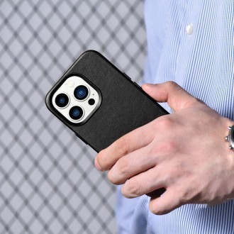 iCarer Case Leather Cover Genuine Leather Case for iPhone 14 Pro black (WMI14220706-BK) (MagSafe Compatible)