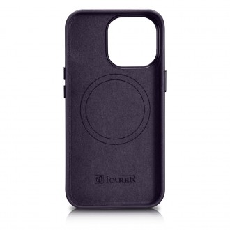 iCarer Case Leather Cover Genuine Leather Case for iPhone 14 Pro Dark Purple (WMI14220706-DP) (MagSafe Compatible)