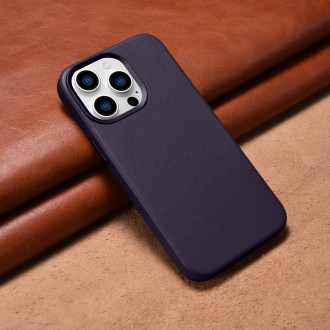 iCarer Case Leather Cover Genuine Leather Case for iPhone 14 Pro Dark Purple (WMI14220706-DP) (MagSafe Compatible)