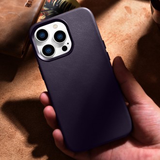 iCarer Case Leather Cover Genuine Leather Case for iPhone 14 Pro Dark Purple (WMI14220706-DP) (MagSafe Compatible)