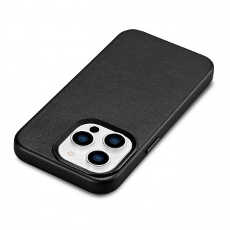 iCarer Case Leather Cover Genuine Leather Case for iPhone 14 Pro Max black (WMI14220708-BK) (MagSafe Compatible)