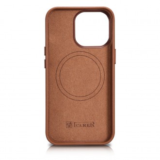 iCarer Case Leather Case Cover for iPhone 14 Pro Max Brown (WMI14220708-BN) (MagSafe Compatible)