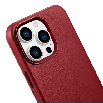 iCarer Case Leather Cover Genuine Leather Case for iPhone 14 Pro Max red (WMI14220708-RD) (MagSafe Compatible)