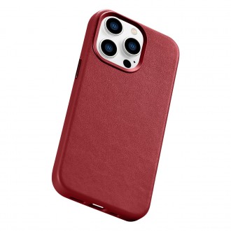 iCarer Case Leather Cover Genuine Leather Case for iPhone 14 Pro Max red (WMI14220708-RD) (MagSafe Compatible)