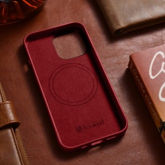 iCarer Case Leather Cover Genuine Leather Case for iPhone 14 Pro Max red (WMI14220708-RD) (MagSafe Compatible)