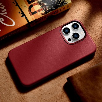 iCarer Case Leather Cover Genuine Leather Case for iPhone 14 Pro Max red (WMI14220708-RD) (MagSafe Compatible)