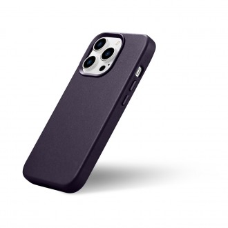 iCarer Case Leather Cover Genuine Leather Case for iPhone 14 Pro Max Dark Purple (WMI14220708-DP) (MagSafe Compatible)