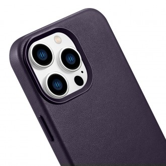 iCarer Case Leather Cover Genuine Leather Case for iPhone 14 Pro Max Dark Purple (WMI14220708-DP) (MagSafe Compatible)