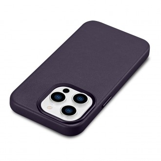 iCarer Case Leather Cover Genuine Leather Case for iPhone 14 Pro Max Dark Purple (WMI14220708-DP) (MagSafe Compatible)