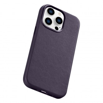 iCarer Case Leather Cover Genuine Leather Case for iPhone 14 Pro Max Dark Purple (WMI14220708-DP) (MagSafe Compatible)