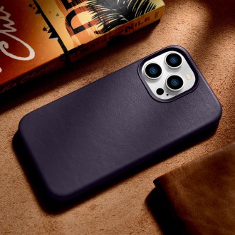 iCarer Case Leather Cover Genuine Leather Case for iPhone 14 Pro Max Dark Purple (WMI14220708-DP) (MagSafe Compatible)