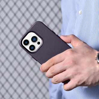 iCarer Case Leather Cover Genuine Leather Case for iPhone 14 Pro Max Dark Purple (WMI14220708-DP) (MagSafe Compatible)
