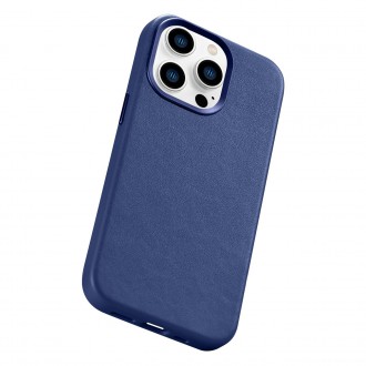 iCarer Case Leather Cover Genuine Leather Case for iPhone 14 Pro Max blue (WMI14220708-BU) (MagSafe compatible)