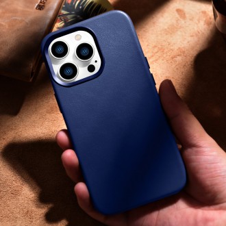 iCarer Case Leather Cover Genuine Leather Case for iPhone 14 Pro Max blue (WMI14220708-BU) (MagSafe compatible)