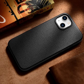 iCarer Litchi Premium Leather Case iPhone 14 Magnetic Leather Case with MagSafe Black (WMI14220709-BK)