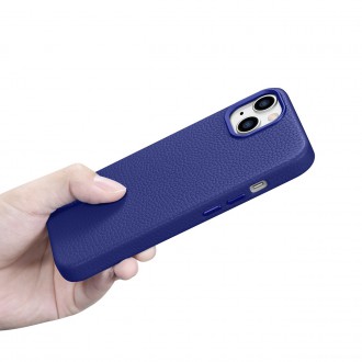 iCarer Litchi Premium Leather Case iPhone 14 Magnetic Leather Case with MagSafe Dark Blue (WMI14220709-DB)