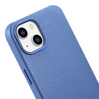 iCarer Litchi Premium Leather Case iPhone 14 Magnetic Leather Case with MagSafe Light Blue (WMI14220709-LB)