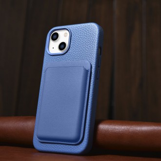 iCarer Litchi Premium Leather Case iPhone 14 Magnetic Leather Case with MagSafe Light Blue (WMI14220709-LB)