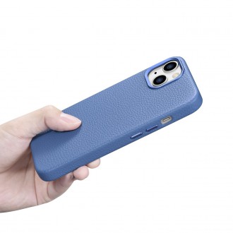 iCarer Litchi Premium Leather Case iPhone 14 Magnetic Leather Case with MagSafe Light Blue (WMI14220709-LB)