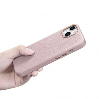 iCarer Litchi Premium Leather Case iPhone 14 Magnetic Leather Case with MagSafe Pink (WMI14220709-PK)