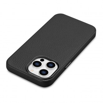 iCarer Litchi Premium Leather Case iPhone 14 Pro Magnetic Leather Case with MagSafe Black (WMI14220710-BK)
