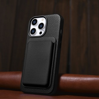 iCarer Litchi Premium Leather Case iPhone 14 Pro Magnetic Leather Case with MagSafe Black (WMI14220710-BK)
