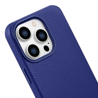 iCarer Litchi Premium Leather Case iPhone 14 Pro Magnetic Leather Case with MagSafe Dark Blue (WMI14220710-DB)