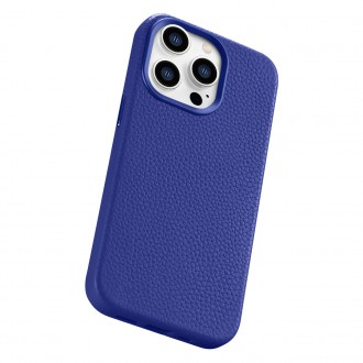 iCarer Litchi Premium Leather Case iPhone 14 Pro Magnetic Leather Case with MagSafe Dark Blue (WMI14220710-DB)