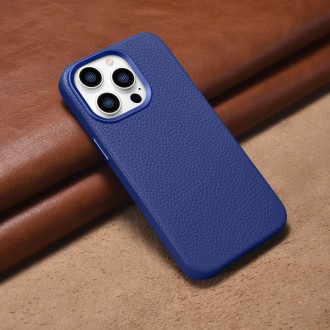 iCarer Litchi Premium Leather Case iPhone 14 Pro Magnetic Leather Case with MagSafe Dark Blue (WMI14220710-DB)