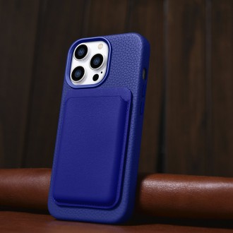 iCarer Litchi Premium Leather Case iPhone 14 Pro Magnetic Leather Case with MagSafe Dark Blue (WMI14220710-DB)