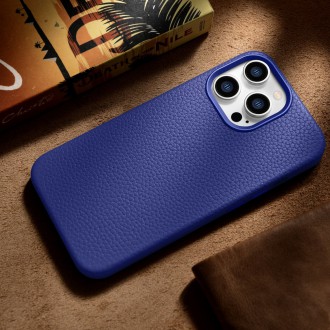 iCarer Litchi Premium Leather Case iPhone 14 Pro Magnetic Leather Case with MagSafe Dark Blue (WMI14220710-DB)