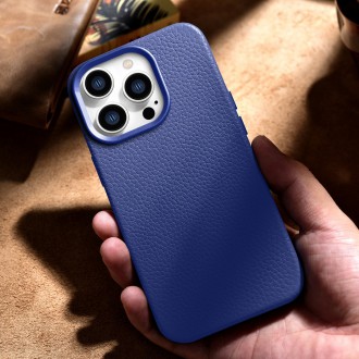 iCarer Litchi Premium Leather Case iPhone 14 Pro Magnetic Leather Case with MagSafe Dark Blue (WMI14220710-DB)