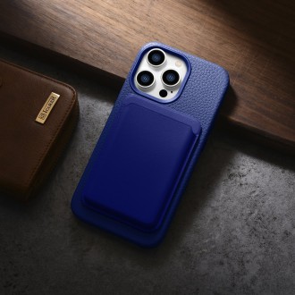 iCarer Litchi Premium Leather Case iPhone 14 Pro Magnetic Leather Case with MagSafe Dark Blue (WMI14220710-DB)